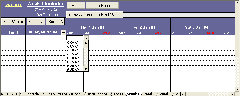 Excel Timesheet That Will Keep Track of Your Employees Hours (up to 250)