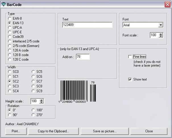 Barcode Generator Main Screen