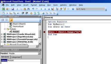 Example Of Breakpoint in VBA Code