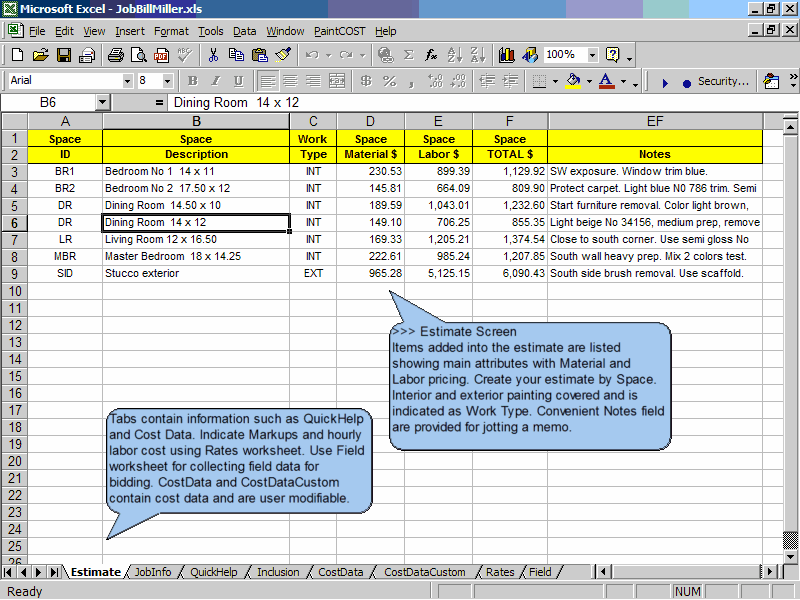 microsoft excel estimate template