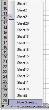Excel pop-up sheet menu